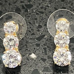 3.5c round brilliant cut CZ drop dangle ladies stud jewelry tennis earrings gold